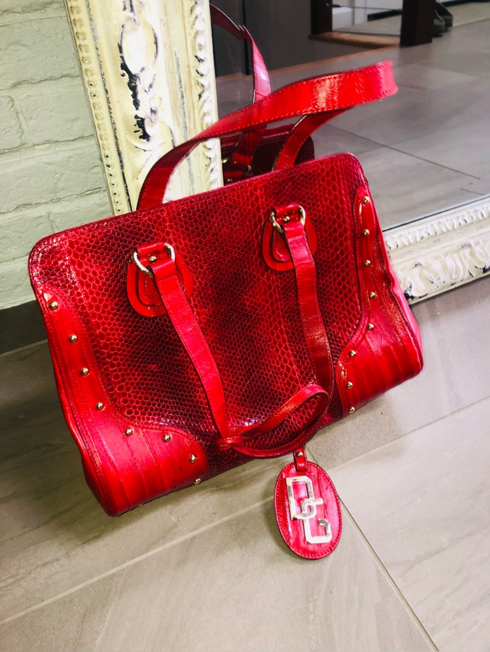 Rare Vintage Dolce & Gabbana D&G Genuine Red Snakeskin Leather Tote Satchel Y2K